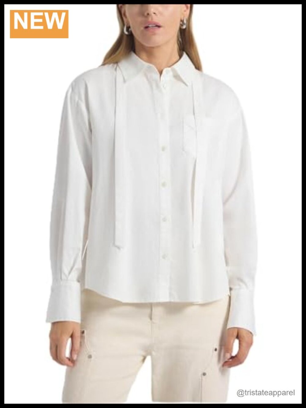 Cotton Sateen Long Sleeve Button Down Shirt White